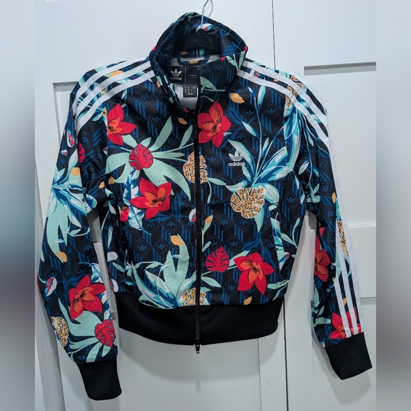 adidas Jackets & Blazers - Adidas Women's Tropical Floral Bomber Jacket - Blue and Red
